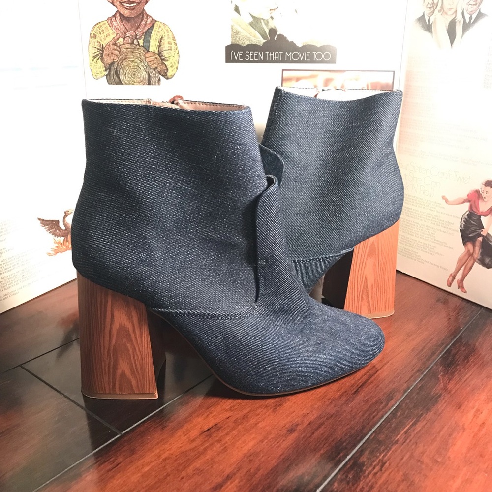 ZARA Denim Heeled Ankle Booties 38 7.5